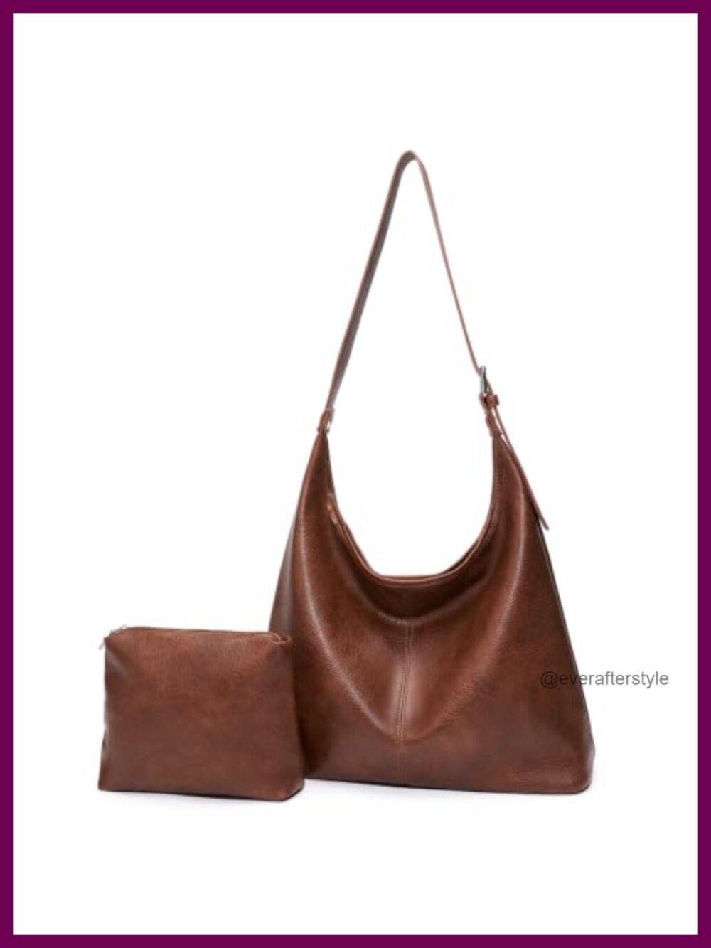 Vegan Leather Slouchy Hobo Shoulder Bag with Matching Pouch